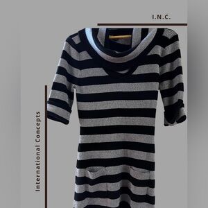 I.N.C. International Concepts black and shimmering silver sweater dress.